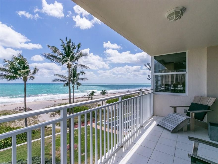 Beautiful North-East corner condo tastefully remodeled with open kitchen.  Unobstructed ocean views from every window, direct ocean view from kitchen, nook, living room and spacious balcony; hardwood floors and custom solid red oak interior doors; redesigned bathrooms with deep soaking tub and marble walk-in shower, all with high-end fixtures; all closets custom-designed for plenty of efficient storage; design details showcase light and ocean views.  Great beach front opportunity in Lauderdale-by-the-Sea.