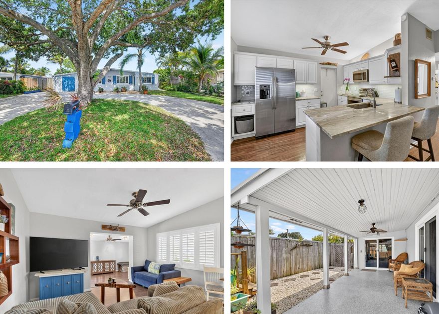 Fantastic opportunity to own a beautifully updated home with no HOA in the heart of Boynton Beach! Situated on a large lot with endless potential, this property offers charm & flexibility. A circular driveway provides ample parking & great curb appeal. The updated kitchen features white panel cabinetry, granite countertops, & stainless appliances. Beautiful wood/laminate flooring throughout the home, plantation shutters complemented by other designer touches add warmth & style. Enjoy peace of mind with hurricane impact windows & a beautifully upgraded bathroom. We love the detail on the covered patio and the workshop & spacious yard offer plenty of room for outdoor living, expansion and personalization! The sky is the limit! The enclosed carport adds extra storage & versatility. The front room was used as a 3rd bedroom and can be converted back. This home has so much potential for growth! Come check it out before it's gone!