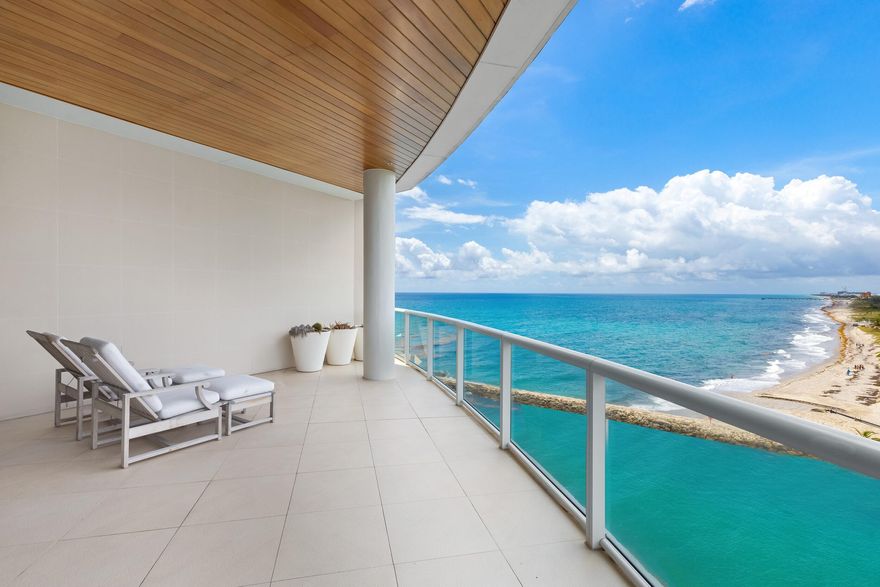 Showcasing Signature Penthouse 601 at One Thousand Ocean, a rare offering that captures the essence of refined oceanfront living. Defined by soaring ceilings of approximately 12 feet, this exceptional oceanfront condominium offers an enhanced sense of volume and light, creating an atmosphere of refined grandeur throughout. This exceptional residence features three beautifully appointed bedrooms, a dedicated office and media room and an oversized laundry suite, thoughtfully designed to accommodate both everyday comfort and sophisticated living. Custom painted and designer wallpapered accent walls add depth and character, complementing the residence's curated aesthetic. The fully reimagined kitchen serves as a centerpiece, outfitted with premium finishes and modern appointments that cater to both culinary enthusiasts and effortless entertaining.  Walls of floor-to-ceiling glass frame sweeping views of the Atlantic Ocean, Boca Raton inlet waterway, and city skyline, while inviting natural light to pour into the interiors. Multiple terraces extend the living space outdoors, offering a seamless indoor-outdoor lifestyle and a private vantage point to enjoy sunrise and sunset vistas.  One Thousand Ocean delivers an unparalleled standard of service and exclusivity, with 24-hour manned security, concierge services, valet, and on-site management ensuring a seamless and secure living experience. Residents enjoy a boutique, full-service environment designed to rival the finest luxury resorts.  Completing this offering, a private oceanside cabana—featuring a lounge area, bathroom, and kitchenette—provides an additional retreat just steps from the sand.  Experience the pinnacle of penthouse living where architectural distinction, bespoke design, and oceanfront serenity converge at One Thousand Ocean. The property is being offered fully furnished with artwork included.