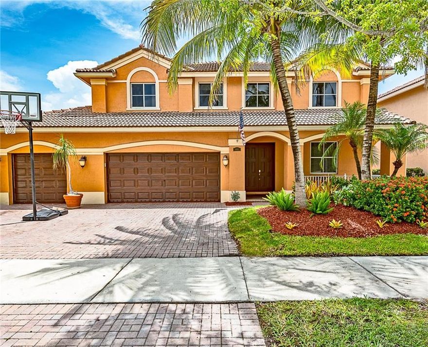 Beautiful 6BR/4BA Two-Story Home in Guard Gated Community, Desirable Split Bedroom Floorplan, 1BR/1BA Downstairs, High Volume Ceilings, Custom Built Kitchen with Pantry Slideouts, Granite Counters, Stainless Steel Appliances, Tile Flooring & Wood Bedroom Flooring, Large Family Room with Relaxing View of Waterfall & Pool, Huge Covered Open Patio Area Great for Entertaining, Community Features: Resort Style Pool, Children’s Water Park, Playground, Basketball & Tennis Courts, Outdoor Hockey. A Rated Schools!