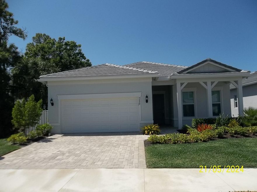 Must see this 3 bedroom 3 full baths plus a den in the new gated Pulte Highpointe development. Extended Mystique model over 2200 SF. Private lot backing preserve/lake and no one on one side of you as home also sides the preserve. Home has impact windows and doors, separate laundry room, tile flooring, custom backsplash, quartz countertops, window treatments, covered porch and fenced yard for your pets.  Barely lived in.