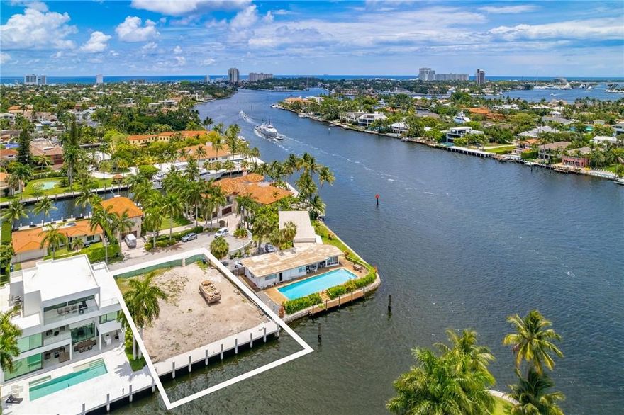 Breathtaking river views, just one in from the Point, located in the prestigious Las Olas Isles!! This is an amazing opportunity to build your dream home on this rarely available lot, with point-lot views. Bob Tuthill plans available for you to build your custom 5 Bedroom, Contemporary dream home in 4,474SF of total Living space (A/C)! 75' of Deep water frontage with unrestricted ocean access and just minutes to the Fort Lauderdale Inlet. New concrete dock and a 14' x 28' floating dock and gangway is already approved! Walk to Las Olas for shopping, dinner and the beach! Just minutes to/from the Fort Lauderdale international airport!