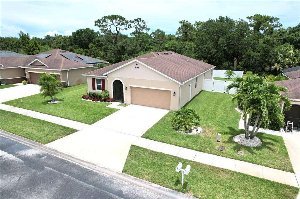 4BR/2BA home w/ many updates! New LVP floors, fresh interior/exterior paint, quartz kitchen counters, stainless appliances, tiled backsplash, under-cabinet & recessed lighting. Baths updated w/ new vanities, lighting, toilets & tiled walk-in shower in primary. Spacious layout, high ceilings, split BRs, 2-car garage. Includes portable Generac gas generator w/ 50-amp hookup. Private fenced backyard w/ new palms. Community pool, tennis, pickleball & more! room sizes appx. & subject to error.