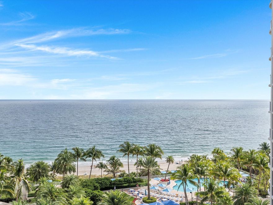 Fully furnished and beautifully remodeled 3 bedroom, 2.5 bathroom Direct Ocean with Private Elevator. 2 balconies for Sunrise and Sunset views. Master bath has all glass shower and separate bathtub. Gorgeous modern kitchen with state of the art appliances. HIGH IMPACT WINDOWS AND DOORS throughout. Remote window treatments.  Second bedroom is a full suite. Custom Murphy Bed with closets and cabinetry in the third bedroom.  Updated AC and water heater.  L'Hermitage offers over 10 acres of Oceanfront/Beachfront property with tennis, fitness, fenced complex, attended beach, pool deck cafe, spas, saunas, steam rooms, massage rooms, amazing walkability & pet friendly. Minutes from Las Olas Boulevard/Downtown.