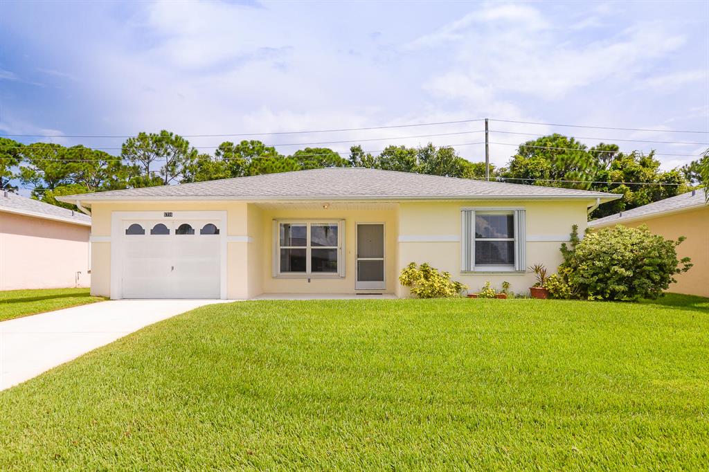 Beautiful 2/2/1 CBS home in desirable 55+ Palm Grove subdivision. This home backs up to a greenbelt, offers all the appliances and accordion hurricane shutters. Some furniture could be left for the benefit of the buyer. The monthly dues include lawn care, common areas, gate with guard, water treatment plant, basic cable and more. The buyer must apply for an orientation prior to closing (fee: $50). This home is close to all amenities. Pay County taxes only. Measurements are approximate.