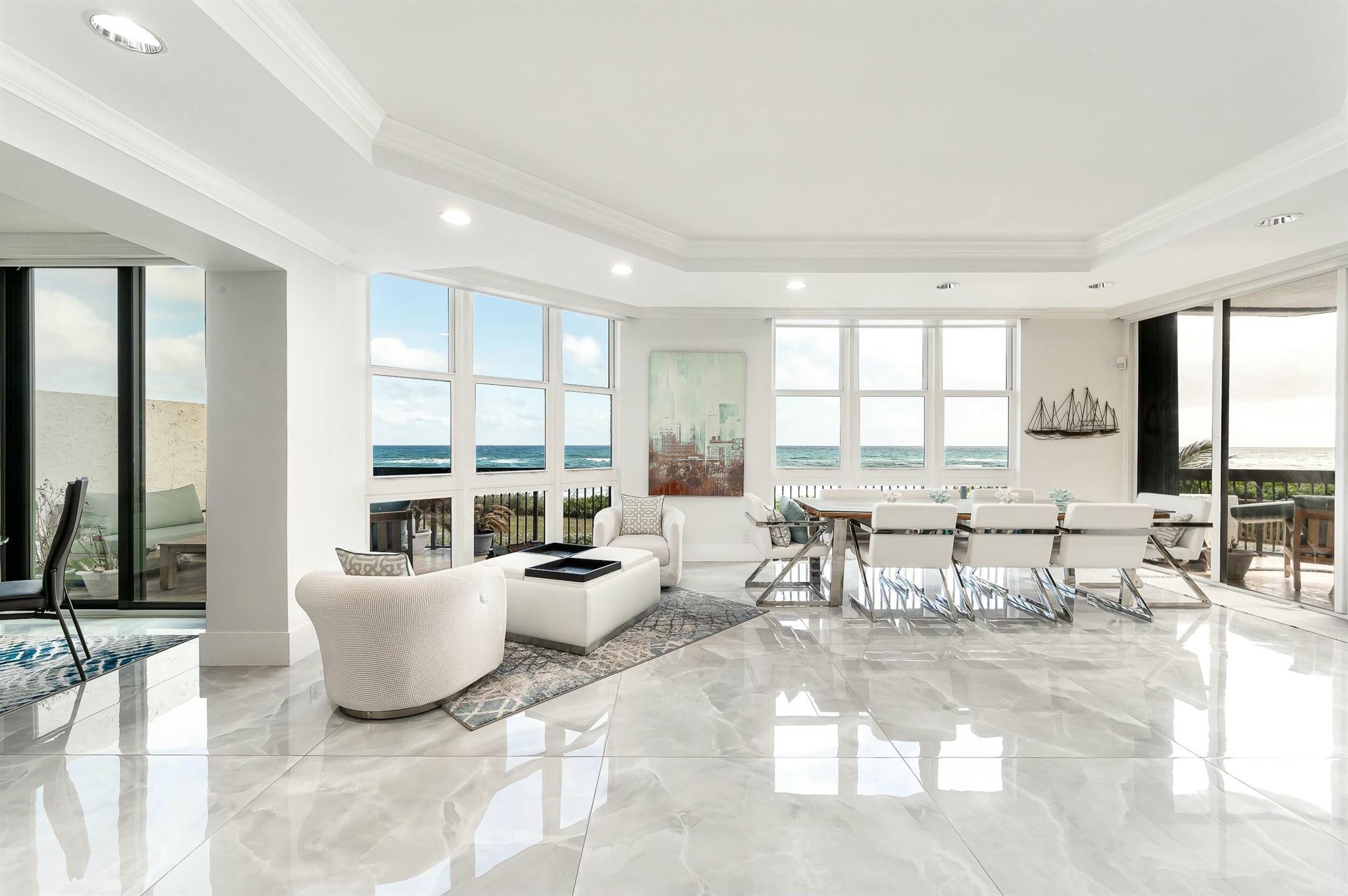 Beautifully updated SE DIRECT OCEAN condo in Hillsboro Ocean Club. This 3/2.5 has 2500 livable square feet with 9-foot ceilings and expanded outside balconies to sit and relax with the soothing sounds of the ocean waves. Building recently went thru a $3 million renovation of the common areas. Building amenities include front desk security, heated pool, gym, BBQ's on both sides of the building, social room, bike room, storage room, 2 assigned garage parking spots, garage car wash. Building is pet friendly and this unit is perfect for someone with a dog. Unit as of now has USAGE of a boat slip, NOT OWNERSHIP, till 2038!