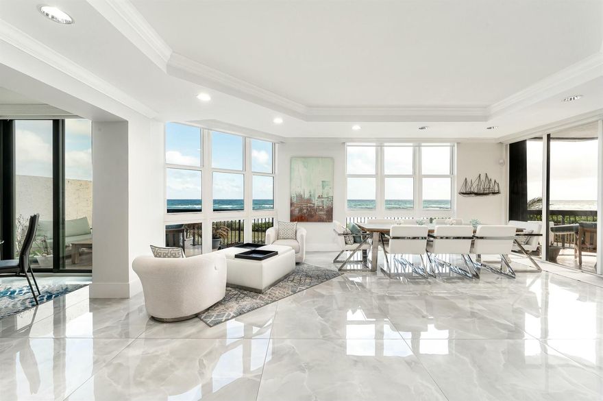 Beautifully updated SE DIRECT OCEAN condo in Hillsboro Ocean Club. This 3/2.5 has 2500 livable square feet with 9-foot ceilings and expanded outside balconies to sit and relax with the soothing sounds of the ocean waves. Building recently went thru a $3 million renovation of the common areas. Building amenities include front desk security, heated pool, gym, BBQ's on both sides of the building, social room, bike room, storage room, 2 assigned garage parking spots, garage car wash. Building is pet friendly and this unit is perfect for someone with a dog. Unit as of now has USAGE of a boat slip, NOT OWNERSHIP, till 2038!