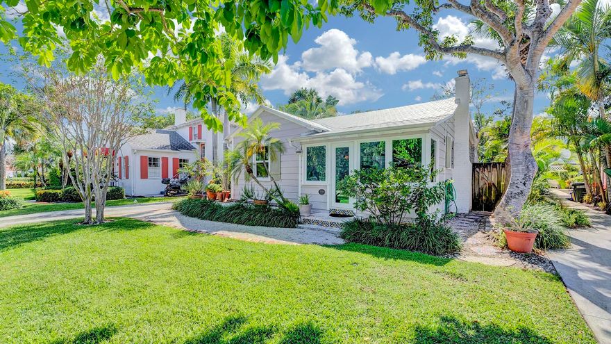 This 1939 Renovated cottage in the Marina Historic District is a short walk to Atlantic Avenue,  the Intracoastal Waterway, and  the magnificent Delray public Beach. 
Delray is a charming town with exciting shops, restaurants and endless entertainment.It is easily accessible to Palm Beach international Airport.
This charming residence has been beautifully renovated and expanded in 2014 by local builder Curtis Meade and historic architect Roger Cope.
Key features include:
- Hurricane- impact windows and doors
- Victorian metal shingle roof
- Elegant Victorian wrought iron fencing at the front of the property Key features include:
- Hurricane- impact windows and doors
- Victorian metal shingle roof
- Elegant Victorian wrought iron fencing at the front of the property
- Authentic Dade County pine flooring and original tongue-and-groove cypress walls/ (beadboard ceiling in the enclosed front porch).
- Upgraded tiled bathrooms: two featuring glass shower doors and one with a tub
- Spacious expansion that includes a modern kitchen with an oversized island, dining area, and media/sitting space
- High ceilings complemented by beams and woodwork crafted from reclaimed cypress from the original structure. Tile flooring and stainless steel appliances, including a KitchenAid gas stove and dishwasher, enhance the kitchen's appeal. Custom cabinetry with lighting and a vintage built-in cabinet with glass doors complete the space.
- Exquisite Carrara marble countertops and backsplashes/stove surround
- Convenient laundry room adjacent to the kitchen, with washer and dryer included
- Cozy working  wood fireplace 
- Sliding doors seamlessly connect the living room to the porch area
- Solar tube installed for enhanced natural lighting
- Enclosed backyard with two entry gates and a  backyard that could potentially accommodate a pool
- Two trellises providing shade over outdoor patio and barbecue areas, plus a canvas awning over the garage entry decking 
- Attic access with blown-in insulation 

SPECIFIC DETAILS:
The owner can provide all building plans for the 2014 renovation and the most recent insurance 4-point inspection dated November 9, 2023.

AIR CONDITIONING/HEATING:
The installed unit, maintained semi-annually by Astro Air since 2014, includes a new compressor from 2016 and an air handler in the attic. A separate 3.5-ton split system for the garage area was installed in 2017 (Pioneer). The attic features blown-in insulation, with additional FPL discounts available due to insulation. Hurricane windows and doors are installed in the main house, and while the garage has hurricane windows, the historic garage door and "Dutch" door remain. Hurricane mitigation has been applied for insurance, with installations completed in 2014. Wooden shutters are attached for decorative purposes in accordance with historic standards. The rear windows date back to the 2014 renovation by SWI, and windows in the historic front portion were installed in June 2017 by Prestige.

ROOF:
The main house and garage feature a Victorian metal shingle roof, with a newly structured roof and hurricane straps added during the 2014 renovation. Hurricane insurance mitigation for roofing has been approved. Ametco completed the garage roof in 2016.

UTILITIES:
- FPL electric: lines were buried during renovation; new panels and wiring comply with 2014 codes
- FPU gas: KitchenAid stove connected, with lines running to the laundry room, installed during the renovation with new lines buried from the main front line at the street, alongside new meter and tankless water heater.
- Wi-Fi/Cable: Conduits for lines buried during the 2014 renovation. Cable-ready though currently utilizing T-Mobile wireless for internet and television services.

- Access to city water, waste management, and sewage services.

FENCING/TRELLISES/YARD:
The entire rear property is enclosed with entry gates on both sides. An antique wrought iron fence secures the front, complemented by trellises over the side gate and over the grill/deck area, along with a covering over the outdoor patio area near the kitchen back door. The east garage entry features a canvas awning. Stone patio areas extend around three sides of the rear lawn and along the east side of the garage, with ample space for a pool in the rear lawn area. The mature landscaping includes a Jacaranda, Alfonso Mango, Lychee tree, Guava, and Pride of India tree in the front, alongside Crepe Myrtles and exotic species like Lignum vitae, bay trees, vanilla bean vine, and black pepper vine in the rear. Various palm and shade trees, such as Frangipani, further enhance the property. A sprinkler system is in place, and the exterior was painted in March 2021. A generous driveway accommodates multiple vehicles, and as part of the Marina Historic District, street parking is exclusively for residents with an annual permit cost of $60 (covering two permits).

The owner can provide all renovation plans from 2014 as well as the latest insurance 4-point inspection conducted on November 9, 2023. Additionally, utility costs are remarkably low, with estimates and bills available upon request.

DISCLAIMER: Information published or otherwise provided by the listing company and its representatives including but not limited to prices, measurements, square footages, lot sizes, calculations, statistics, and videos are deemed reliable but are not guaranteed and are subject to errors, omissions or changes without notice. All such information should be independently verified by any prospective purchaser or seller. Parties should perform their own due diligence to verify such information prior to a sale or listing. Listing company expressly disclaims any warranty or representation regarding such information.