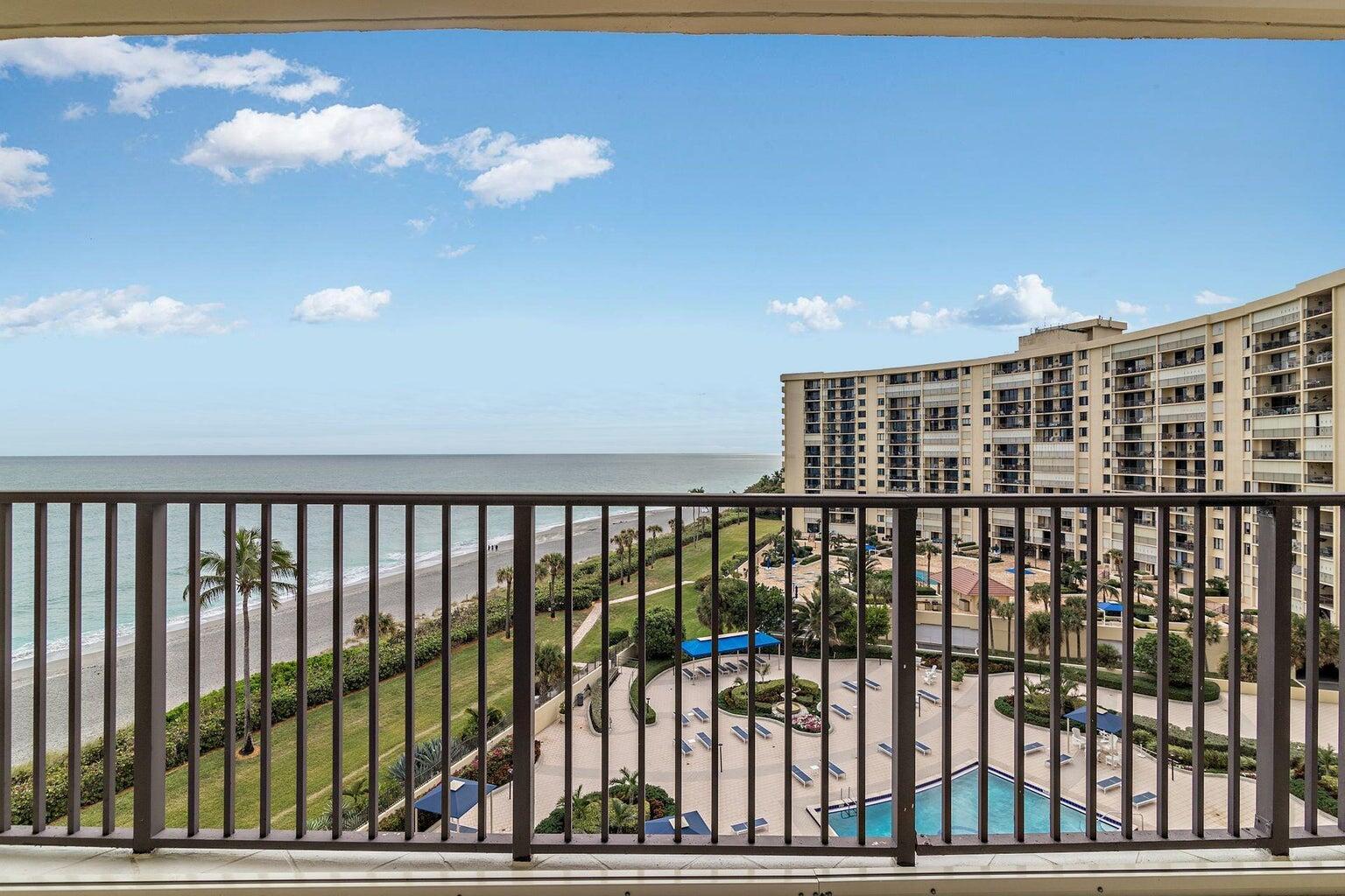 Available for annual rent starting NOW. Direct Ocean Views from every room in the condo. Beautifully updated beachfront condo. No pets. Enjoy the ocean breezes, community has neighborhood pool and tennis courts. Building has its own pool with ocean access! Ocean Trail is surrounded by 3 parks, Jupiter Inlet, Carlin and Dubois. Walk to great dining, mini golf, and par 3 course up the street!