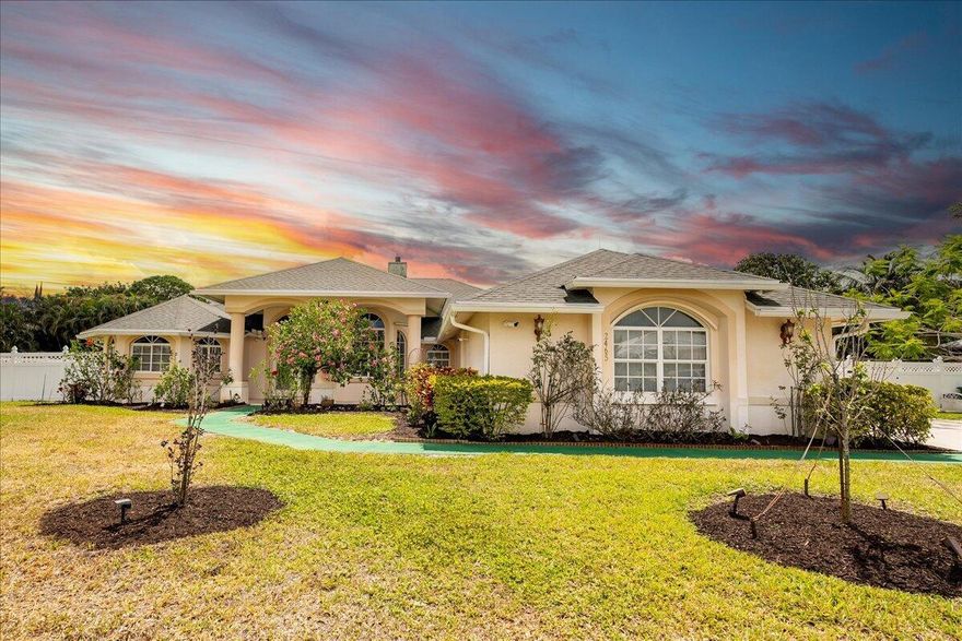 Stunning Sandpiper Bay beauty featuring three bedrooms, three baths, three car garage and saltwater Screened POOL & SPA on HALF ACRE estate lot. No expense spared in the this amazing home! Open floor plan, formal living, dining and family room, Brazil Nicarado Quartz kitchen, island, breakfast bar and High End appliances! Huge Owner's suite features an adjoining office, walk-in closets, en-suite marble bath, sport shower, soaking tube, Dbl vanities and bidet. Cabana bath for easy access from pool! Home has an effective year built of 2018, renovated and extensively rebuilt, Roof replaced with double coated roof guard, Trane A/C and more! Home has reinforced prefabricated concrete walls, precast at 5000 psi pressure and steel reinforcement. Security and video surveillance system! Offered Turnkey & Fully Furnished! Beautiful and emblematic French Baroque inspired, decorated with gold foil crown molding, Crystal Strass chandelier, fireplace, Michaelangelo influenced celling, marble tile bath and more! Decor easiy changed for your taste. You will love the heated saltwater SCREENED POOL & SPA with huge deck, patio, outdoor bar and bbq. Cement reinforced PVC fence and storage shed with a/c and power. Professionally landscaped yard and plenty of room for playset or boat storage. Complete security of Impact Accordion Storm Shutters, and Kohler whole house generator, 500 gallon Propane tank that supplies gas stove, Rinnai water heater & pool/spa heater. Side entry three car garage with AC, offers plenty of storage, pull down stairs and walkable attic space. Huge driveway with ample space for boat or RV. Seven zone Rainbird irrigation with well and water softener. City water and sewer with no tax assessments and NO HOA fees. Beautiful Sandpiper neighborhood and surrounded with like homes, walkable and quiet area. Top location that is very convenient to area schools, shopping, beaches, downtown Jensen Beach and downtown Stuart! Home offered with or without furniture.