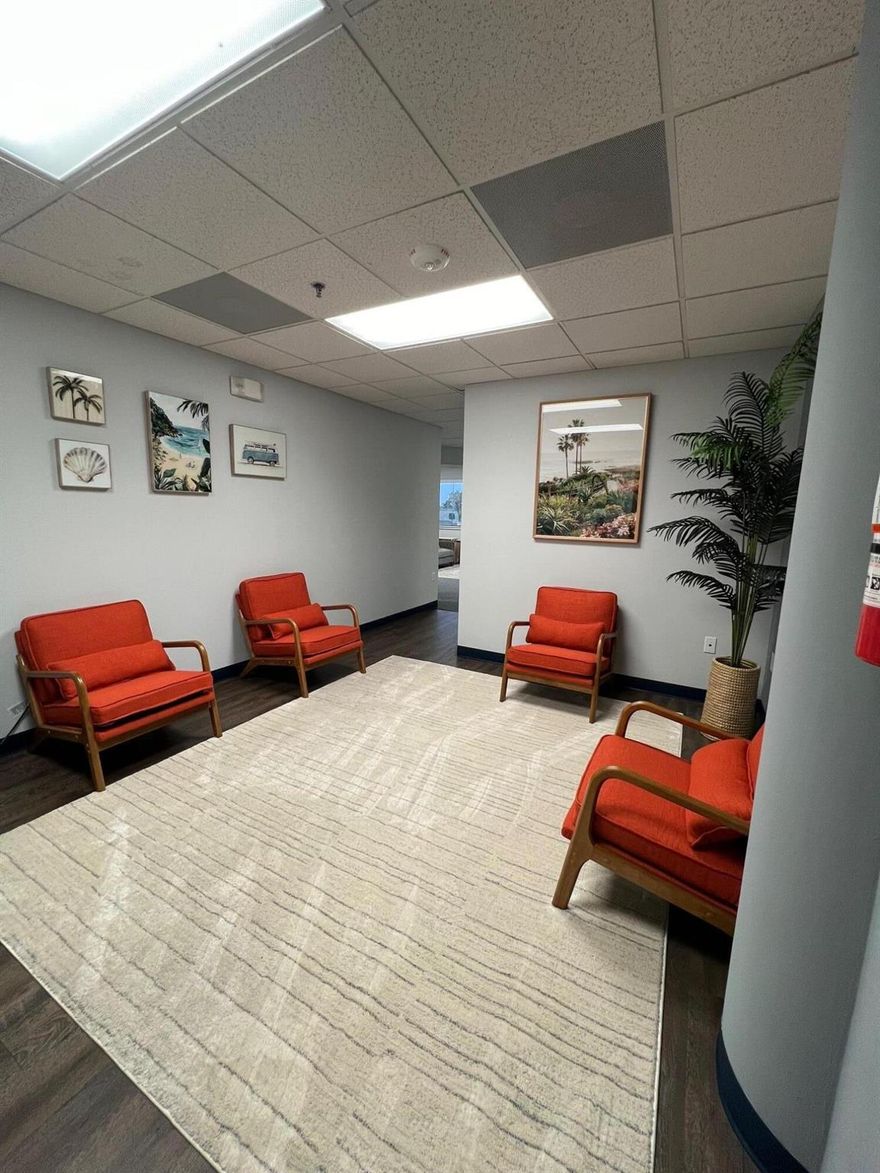 Welcome to this beautifully updated 10x12 professional office space featuring a bright, modern design, stylish common areas, and convenient elevator access. Perfect for entrepreneurs wanting a quiet environment to focus and grow their business.The office offers a reception/lounge with vibrant seating, a large conference room with scenic window views, multiple private office options (furnished & unfurnished), and a clean, professional atmosphere ideal for small businesses.🔹 Ideal For:Tech | HR | Marketing | Consultants | Accounting | Creative Firms | Remote Teams