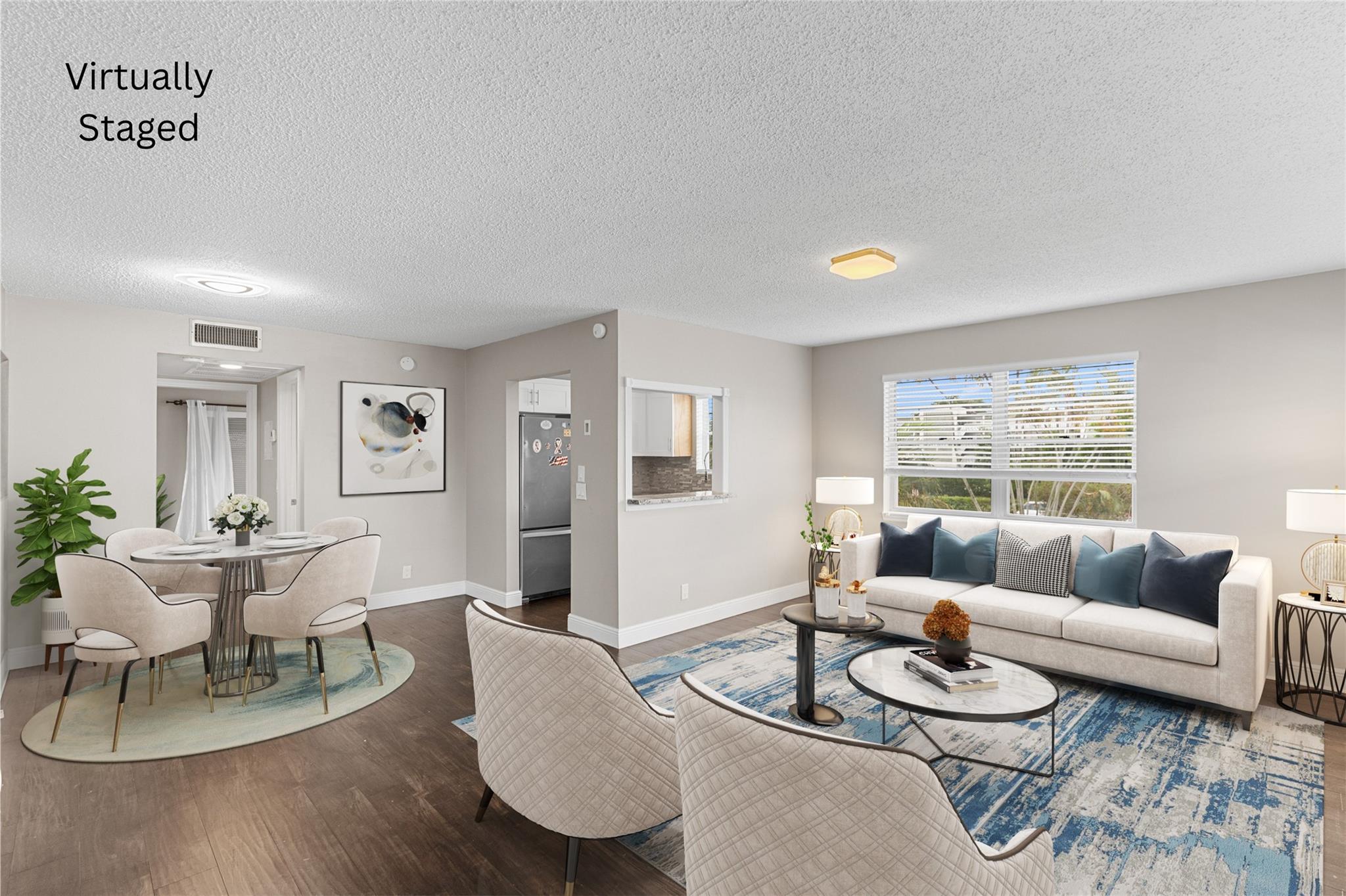 Top corner 1/1.5 unit offers a bright, renovated living space with modern upgrades including Brazilian granite countertops, stainless steel appliances, laminate floors, crown molding, and more. Rarely acceptable in the Village, Service Animal/Emotional Support are considered in this condo! Enjoy the abundance of natural light through its beautiful doors, extra storage in the screened patio, and the comfort of a central air conditioner, all in a stylish and well-maintained home perfect for comfortable living. Century Village is an active adult community located only 3.3 miles from the Deerfield Beach area. This resort style community amenities includes movie theater with live shows, craft rooms, fitness center, shuttle service to malls and grocery stores. This is a non-rental building.