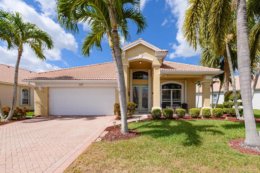 BEAUTIFUL home in Isle of Capri at Kings Isle 55+ community in the heart of St Lucie West. This Monte Carlo model has wonderful curb appeal, front porch, double glass doors & corner property. Features CBS Construction, Barrel tile roof, paver driveway, 3 BR's, 2 BA's & 2 CG. Updated Luxury Vinyl & Tile Flooring. Boasting updated eat in Kitchen, new refrigerator, 42'' cabinets, granite counter tops, breakfast bar & pantry. Spacious living Room, dining room & family room. Split floor plan, updated interior paint, Plantation Shutters, volume ceilings & move in condition. Large Laundry Room has washer, dryer, sink & cabinets. Extended screen enclosed lanai with garden views. Accordion shutters. Updated Water Heater & Electric Panel 2023, A/C 2021, Home shows well & furniture is negotiable. Included in HOA fee: Manned gated security, lawn care, cable, internet, common area & club house. Kings Isle offers something for everyone, grand clubhouse with exercise room, card room, craft room, ball room, tennis, resort style pool and spa. St Lucie West is a planned community with new stores, restaurants, doctors offices, golf courses and even home of the NY Mets spring training. The Treasure Coast boasts about beautiful waterways and beaches with a fabulous location. Only 45 minutes from the Palm Beach Airport, Garden Mall & 1.5 hours from Orlando going north and Ft. Lauderdale going south.