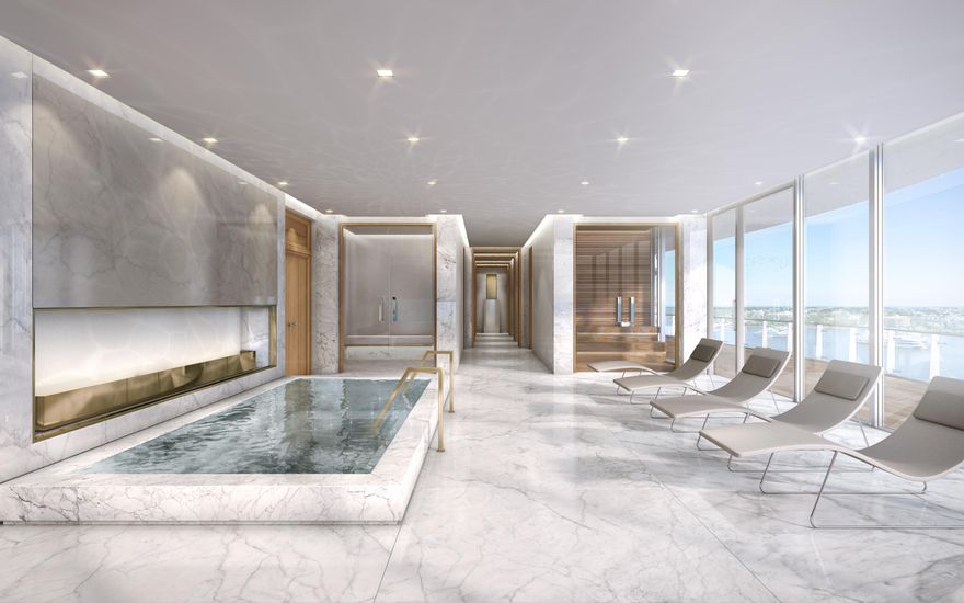 Iconic 25-story new development with unobstructed ocean/Intracoastal views steps from Palm Beach. Flow-through residences offer dramatic ceiling heights, floor-to-ceiling glass, expansive balconies. Amenities include pools, salon, spa, gym, valet.