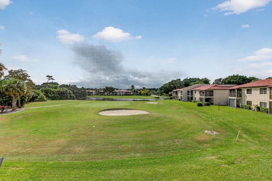 Highly sought after views of the par-3 4th hole of the East Course in this premier golf community. Fully updated 2 bedroom, 2 bath condominium unit that is move in ready. New Roof. 5 year old kitchen and bathrooms with full walk-in tiled showers. Washer and dryer included. Magnificently maintained luxury vinyl blank flooring throughout except the bedrooms. A/C is from 2019. Community has 2 clubhouses. Come see this beautiful serene setting with fantastic views now!