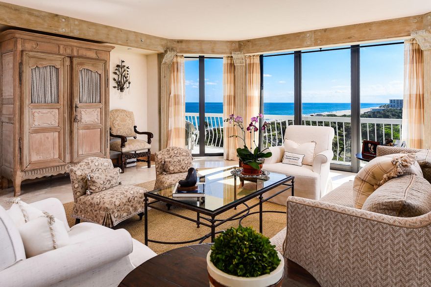 This stunning 3 bedroom penthouse is just beyond Billionaire's row in the prestigious gated oceanfront enclave of Sloan's Curve. With unobstructed views of both the Atlantic ocean and the motor yachts of the intracoastal, this $1M+ renovation sourced the finest craftsmen and materials: honed limestone flooring, limed Colorado white oak, Ann Sacks hand-crafted subway tiles, SubZero-Wolf appliances and Waterworks fixtures. All impact glass, 10' ceilings, private pool-side cabana and enclosed garage space for 2. (Available furnished for additional consideration.)