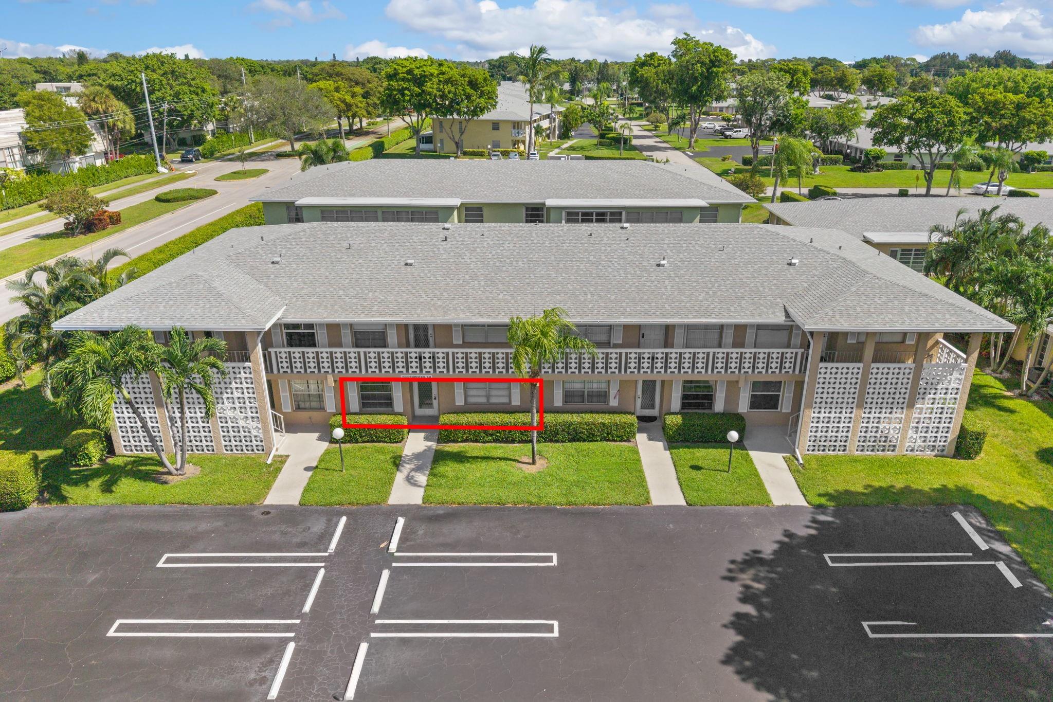 Beautiful 2 bed 2 bath first floor unit in Pines of Delray a 55+ community. Unit tiled through out upgraded kitchen, bathrooms and appliances. Kitchen consists of granite counter tops, new stainless steel appliances includes stackable washer & dryer. Both bathrooms has walk in showers. Community has a lot to offer clubhouse, community pool, tennis courts, game room, pickleball, sauna and management on site. Maintenance fee includes water, trash, internet and common areas. A must see to appreciate.