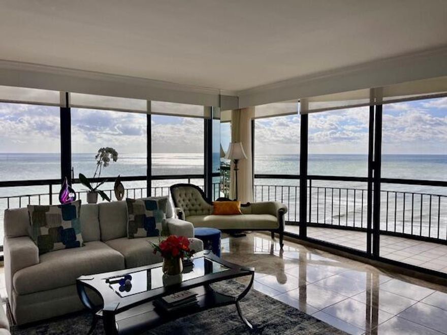 Welcome to Your Elevated Oceanfront EscapePerched on the 17th floor of the exclusive Martinique II, this Singer Island residence redefines the art of seasonal living. With 2 bedrooms, 3 baths, and panoramic Atlantic views that stretch endlessly toward the horizon, and down past Palm Beach, it's your front-row seat to paradise. From the moment you step inside, you'll feel it, that seamless blend of sophistication and ease. The home is beautifully furnished yet irresistibly livable, designed for both champagne celebrations and slow, salt-air mornings. The open kitchen invites connection, featuring generous counter space and refined finishes perfect for dinner parties or quiet breakfasts for two as the ocean wakes up before you (SEE SUPPLEMENT)...