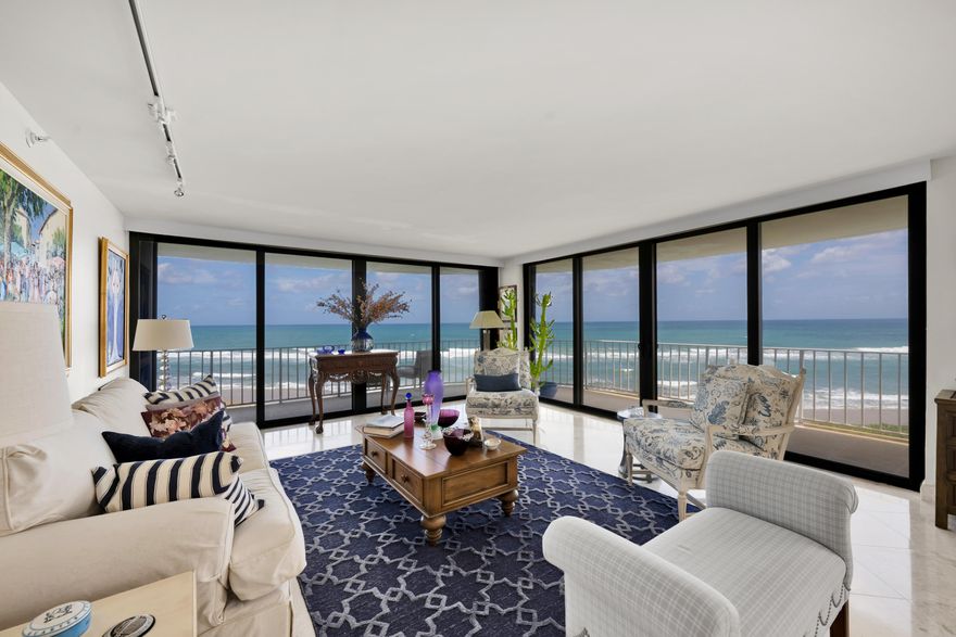 You'll feel like you're on a ship.  Oceanviews from every window.  Stunning 2 Bedroom/ 2 Bathroom luxury condo, very rarely on the market.  Beautifully renovated with modern open kitchen, amazing entertaining floor plan, magnificent primary bedroom suite with wraparound ocean balcony and stunning ocean views.  Desirable building featuring 24/7 doorman, garage parking, resort style pool, tennis, direct access gorgeous beach.  Amazing location next to golf, shopping, restaurants etc.  Live the Palm Beach Lifestyle in this magnificent oceanfront condo for an incredible price.