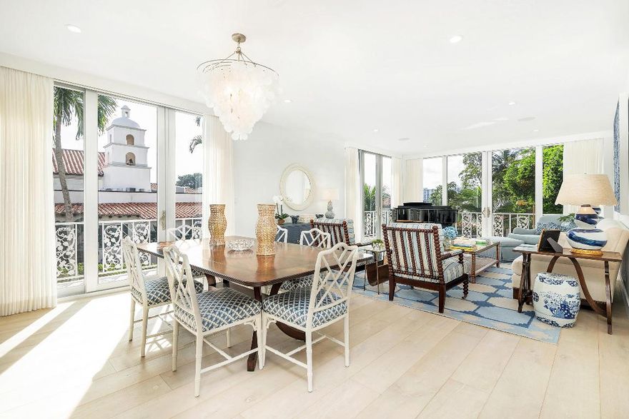 Located on renowned Worth Avenue, this beautifully updated three-bedroom, three-bathroom condominium offers 3,120+/- total square feet of refined in-town living.
The open-concept living and dining areas connect seamlessly into the thoughtfully designed kitchen—all facing south with picturesque views of Worth Avenue and lush tropical landscaping. Floor-to-ceiling doors and windows fill the interiors with natural light and open to a wraparound balcony that can be accessed from every room, creating an easy transition to the outdoors.
The primary suite features dual walk-in closets and a well-appointed bathroom with dual sinks, a soaking tub, and a shower. Each guest bedroom includes a walk-in closet, an adjacent bathroom, and access to the balcony.
Additional highlights include three garage parking spaces, a laundry room, and full impact-rated doors and windows.
Ideally situated in-town, close to restaurants, world-class shopping, the beach, Lake Trail, and the town docks. 401 Worth Avenue is an exclusive six-unit boutique building with a doorman and full-time manager.