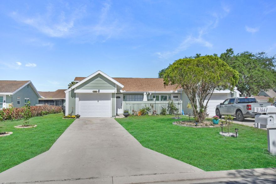 Step into this vibrant 2BR/2BA villa in Rivergreen! This community feels like a sanctuary away from the city and next to a preserve. Enjoy having a newer 2024 roof and updated A/C compressor. Inside, you'll love the modern white walls creating an open feel, sleek porcelain tile, spacious full dining room, two bedrooms with ceiling fans. This move-in ready gem is perfectly located between US-1 and Port St. Lucie Blvd—only minutes to shopping, dining, medical centers. Lyngate dog park is adjacent to the Rivergreen Villas. Live the Florida lifestyle you've been waiting for with a clubhouse pool, tennis/pickleball courts and a short drive to beaches and the island. LOW HOA of just $213/month (payable quarterly). Attached garage included —don't miss your chance to own this stylish, villa!