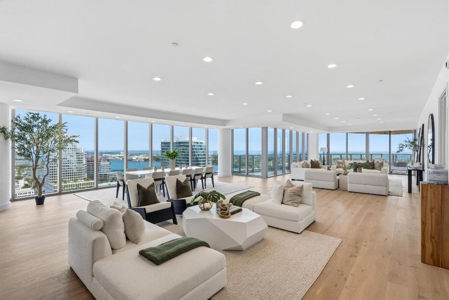 Experience the pinnacle of luxury living at Forte, West Palm Beach's newest and most prestigious waterfront address. Located on the 22nd floor, this unit offers unobstructed Northeast/Northwest panoramic views of the city's skyline, Intracoastal Waterway, and the Atlantic Ocean. This home features Italian custom kitchen and bath cabinetry, Sub-Zero® and Wolf® appliances, and Waterworks® fixtures. The master suite boasts his and her vanities and spacious walk-in closets. With a private elevator foyer, soaring 9′-10′ ceilings, and only two residences per floor, privacy and exclusivity are paramount. Residents enjoy five-star amenities including a 75′ lap pool, his and her spas with steam, sauna, and private treatment rooms, a state-of-the-art fitness center and yoga studio, business center, and two furnished guest suites. Forte offers 24-hour concierge, valet, lobby attendant, house cars, and EV charging stations for ultimate convenience.