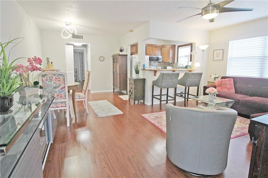 BEAUTIFULLY RENOVATED CORNER UNIT! OPEN KITCHEN, TILE BACKSPLASH AND KNOCKDOWN ON CEILINGS! LAMINATED FLOORS THRU-OUT! NEW A/C! BRIGHT AND AIRY AND FULLY FURNISHED!! 2ND FLOOR WITH SCREENED IN PATIO! CENTURY VILLAGE EAST IS A 55+ COMMUNITY WITH FREE TRANSPORTATION INSIDE AND OUT!  THE GATED COMMUNITY ALSO FEATURES A FABULOUS CLUBHOUSE WITH CLASSES, CLUBS, FREE MOVIES, BROADWAY SHOWS & STATE OF THE ART GYM! CLOSE TO THE BEACH,  SHOPPING, MAJOR HWYS AND GREAT RESTAURANTS! ASSOC. CLAIMS 55+