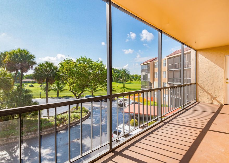 Located in the heart of Emerald Hills is this charming two-bedroom, two-bathroom unit located on the 3rd floor. It features an upgraded kitchen and bathroom. The condo offers a great screened-in patio with access from both bedrooms and living room, providing a lovely outdoor space to relax and enjoy the golf course views. A large walk-in closet and a conveniently located parking spot enhance the convenience and functionality of the unit. The community amenities include two wonderful pools, a large clubhouse/community room, a gym, and a barbecue/picnic area, offering residents various options for recreation and relaxation. Moreover, the condo is within walking distance of the park, golf course, and houses of worship, making it a desirable location for those seeking a well-rounded lifestyle.