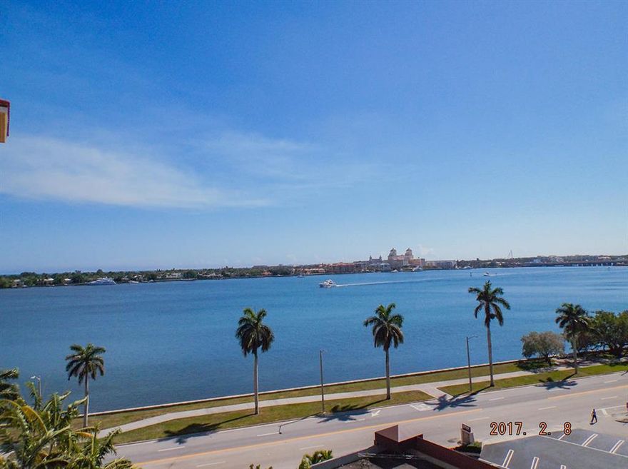 Outstanding views of the Intracoastal, Okeechobee bridge and downtown from this eighth floor one bedroom one bathroom unit. Highlights include brand new carpeting, crown molding and washer and dryer in unit. Large storage unit included. The buildings location is fantastic. Only a short distance to downtown West Palm Beach and one mile to Clematis Street. Amenities include resort style swimming pool, 24/7 concierge, valet parking, exercise room, sauna, whirlpool, pool side bar/BBQ area, business center and party room. Comes with one covered garage parking spot and pet friendly.