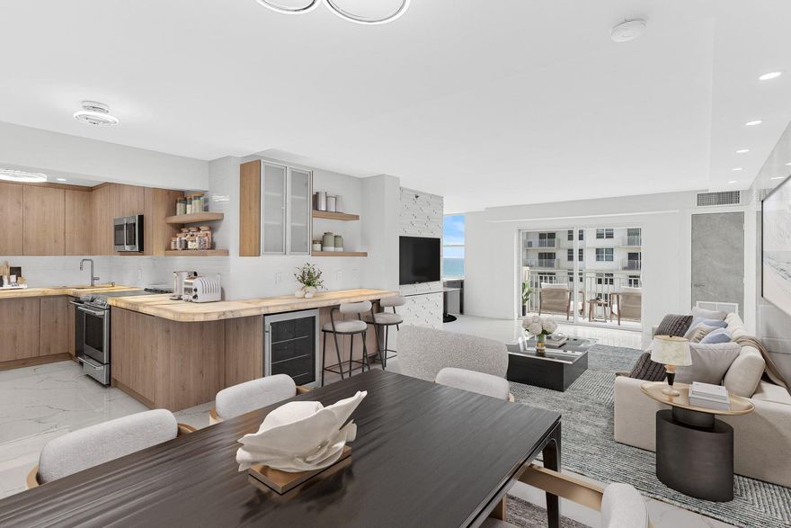 Totally renovated high floor at 45 Ocean. Split 2 bedroom, 2 full bath floor plan, beautifully designed with WOW factor finishes.  Directly on the sand building in Highland Beach with direct ocean views. Condominium amenities include an oceanfront pool and private beach access. Custom kitchen features Thermador appliances, illuminated quartzite lighting countertop, and a wine cooler. The living and dining areas feature designer finishes, LED ceiling lighting, and a custom glass fireplace wall. Both bedrooms offer custom closets, glass doors, and spa-inspired baths with European fixtures and finishes. Virtually Staged. The building offers a security gate, a pool, gym, BBQ area, and assigned garage parking, and is located in an excellent area near Downtown Boca and Downtown Delray Beach Totally renovated high floor at 45 Ocean. Split 2 bedroom, 2 full bath floor plan, beautifully designed with WOW factor finishes.  Directly on the sand building in Highland Beach with direct ocean views. Condominium amenities include an oceanfront pool and private beach access. Custom kitchen features Thermador appliances, illuminated quartzite lighting countertop, and a wine cooler. The living and dining areas feature designer finishes, LED ceiling lighting, and a custom glass fireplace wall. Both bedrooms offer custom closets, glass doors, and spa-inspired baths with European fixtures and finishes. The building offers a security gate, a pool, gym, BBQ area, and assigned garage parking, and is located in an excellent area near downtown Boca Raton and Downtown Delray Beach.