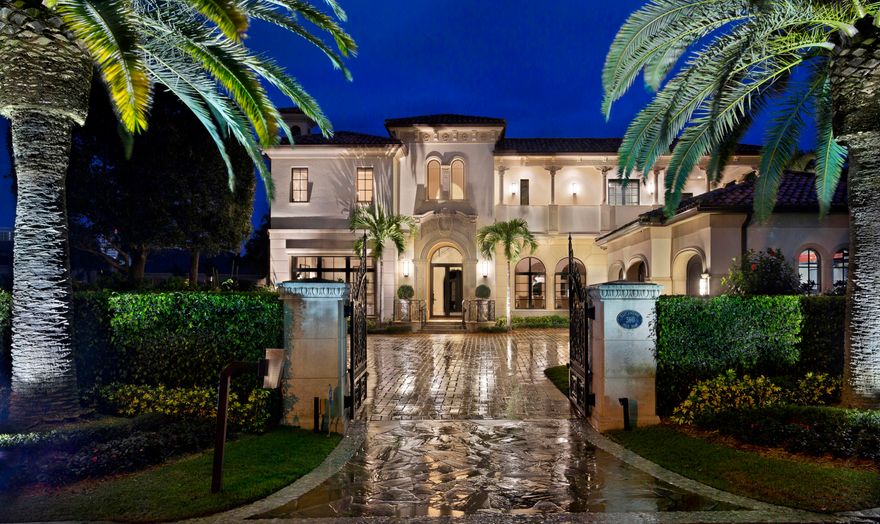 Reimagined with a fresh, light transitional flair, this gated Palm Beach-inspired estate fronts 111± feet on the Buccaneer Palm Waterway equipped with full-service yacht dockage.  The grand entertainment loggia is a true outdoor living room with a pecky cypress ceiling, romantic gas fireplace, and high-end summer kitchen.  Lounge areas on the marble terrace surround the glistening infinity pool with spa.  A putting green and an outdoor shower are also provided on the spacious, deep grounds served by an expansive motor court allowing ample guest parking.

Royal Palm Yacht and Country Club membership is separate and not affiliated with RPIA homeownership. DISCLAIMER: The written and verbal information provided including but not limited to prices, measurements, square footages, lot sizes, calculations and statistics have been obtained and conveyed from third parties such as the applicable Multiple Listing Service, public records as well as other sources. All information including that produced by the Sellers or Listing Company are subject to errors, omissions or changes without notice and should be independently verified by any prospect for the purchase of a Property.  The Sellers and Listing Company expressly disclaim any warranty or representation regarding all information.  Prospective purchasers' use of this or any written and verbal information is acknowledgement of this disclaimer and that Prospects shall perform their own due diligence.  Prospective purchasers shall not rely on any written or verbal information provided when entering a contract for sale and purchase.  Some affiliations may not be applicable to certain geographic areas. If your property is currently listed, please do not consider this a solicitation. In the event a Buyer defaults, no commission will be paid to either Broker on the Deposits retained by the Seller.  "No Commissions Paid until Title Passes."  Copyright 2018 Listing Company. All Rights Reserved.
Royal Palm Yacht and Country Club membership is separate and not affiliated with RPIA homeownership.