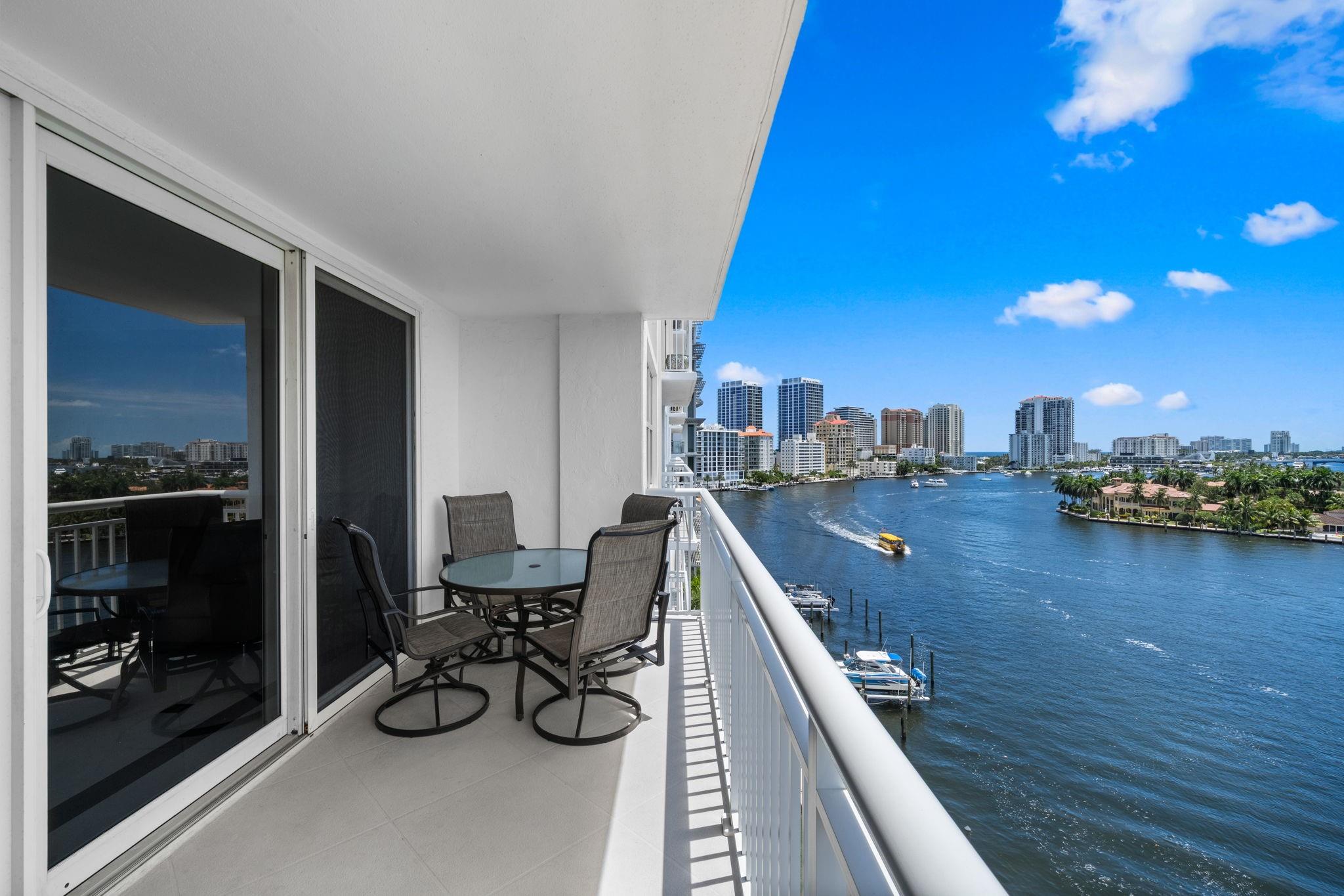 WOW Water Views! Direct Intracoastal where Every day is a Boat Parade! Open and Spacious, this Two Bedroom Two Bath is available Furnished for an Annual Lease. Tile Floors Throughout, Large Kitchen, Oversized Bedrooms with Walk-in Closets, Upgraded Baths, and Large Living Areas. Pristine Condition! Living Room opens up to the outstanding views of the waterways and the sparking skyline of Downtown Fort Lauderdale! Spectacular Sunsets Every night from your private terrace! Bayshore Towers is walking distance to the Beach, Fine Dining and Trendy Shops of North Beach Village. Amenities include private Pool right on the Intracoastal, Clubroom with full kitchen, Billiards, Library, Fitness Center with His and Hers Sauna, Roof Top Sun Deck, Assigned Covered Parking and a surplus of Guest Spaces!