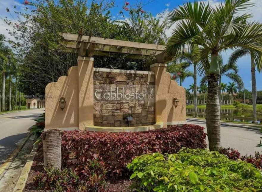 Gorgeous unit in desirable community Cobblestone. 3 Bedrooms and 3 full bathrooms (a second bedroom has a full bathroom inside!). Our gated community is very safe with internal private security 24/7. Pets welcome!This unit has 1335 sqft with great size bedrooms and a big kitchen with lots of storage, granite countertops in kitchen and bathrooms, impact windows. Located on the ground floor, this unit is just one block from the Guest House. Enjoy resort-style amenities like pool, gym, clubhouse, tot lots.  Conveniently located just one traffic light to I75, near many grocery stores, golf courses, restaurants and fine dining, bars, shopping and great A-rated schools. Pembroke Gardens Mall is just 1 mile away.Built in 2013. Fee Simple HOA includes internet, cable + alarm. Move-in ready.