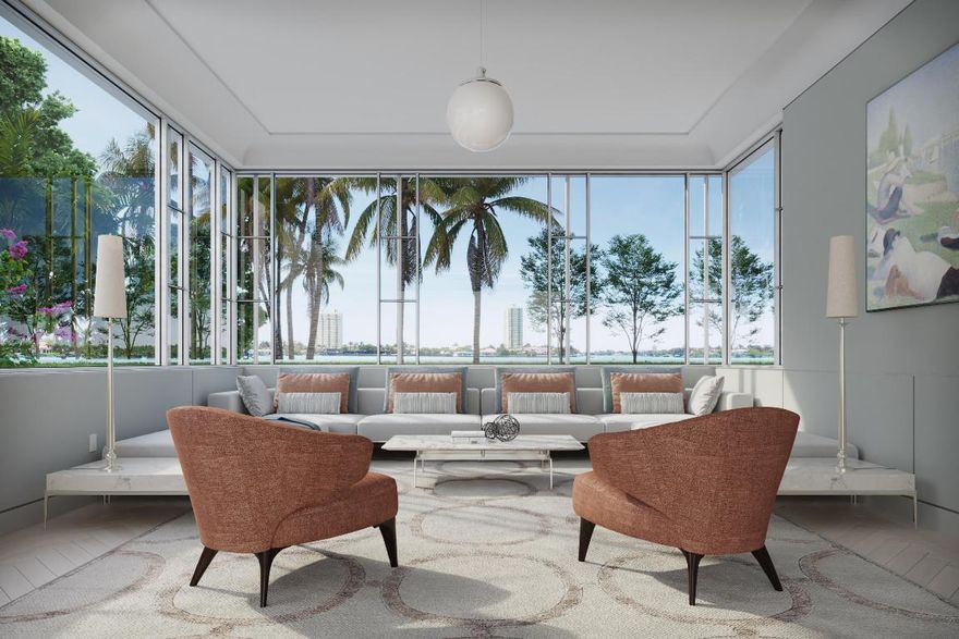 Completed new construction direct Intracoastal estate residence with concrete dockage. Stunning Art Deco styled residence with several ''flex'' rooms featuring walk-in closets and full baths allowing as many as 6 bedrooms/baths. Heavily landscaped grounds with multiple outdoor entertainment areas - courtyards and fountains. Motor court. HVAC oversized garage. Dramatic pool area - complete privacy from bike path. Steps to Palmo - Town Park and fantastic beach. Huge second story patios invite the best of indoor/outdoor living. Dream kitchen, dining seats 12-14 and dramatic visible wine storage. High elevation. Turn-key staged. Furniture available in whole or part, separately from stager. We are pleased to present this property which features several flexible spaces that can be crafted to suit your families particular needs and taste.