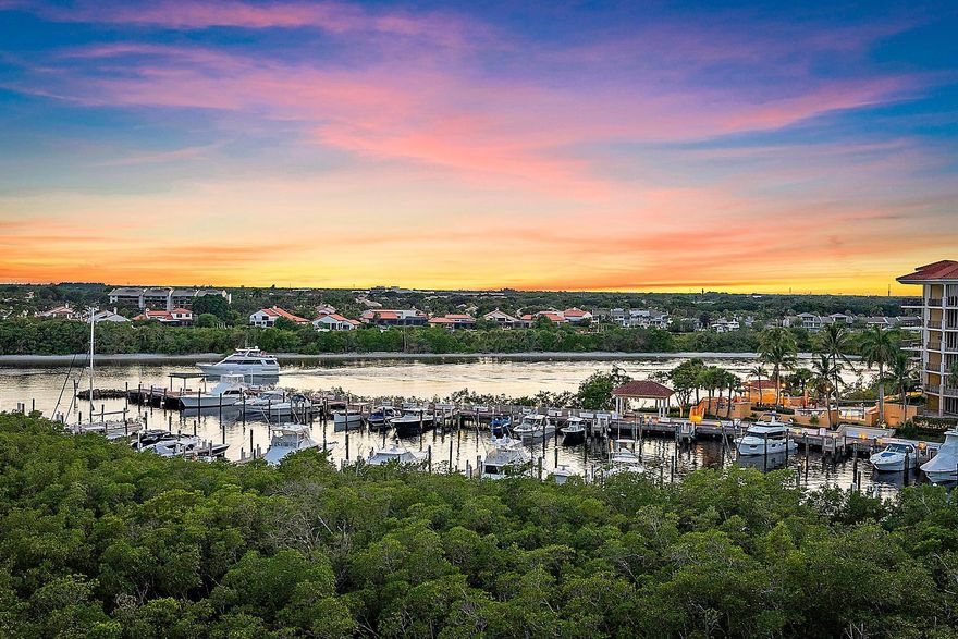 Step into one of the most sought-after condos at the Jupiter Yacht Club. This corner penthouse, in the preferred 04-stack of the prestigious Admiral Building, delivers sweeping views of the Intracoastal and those jaw-dropping Florida sunsets. Corner units like this, especially a penthouse with 10-foot ceilings and an abundance of windows and floor-to-ceiling sliders, don't hit the market often. With over 3,000sf of living space, the layout blends the comfort of a home with the convenience of a condo. The 500-square-foot wrap-around patio is your own private oasis, perfect for dining, entertaining, or just kicking back and soaking in the views. Did we mention Ocean views in the distance from the second patio? Boat slips in the protected JYC Marina can be leased or purchased. Residents have