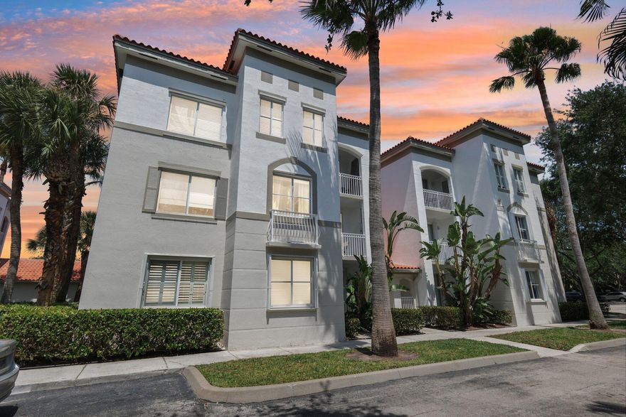 Location, location!  Everything has been touched! This beautifully furnished 2 bedroom, 2 bath, 3rd floor condo with a coastal decor of perfection is turnkey. Newly remodeled with views of the lake. Located in the desired gated community of Legacy Place offering resort style living and more! Features include, completely remodeled kitchen and bathrooms w/granite countertops, new Riobel faucets & fixtures, whisper shut cabinets, fresh interior paint, AC (2020), new carpet, custom Hunter Douglas window shades & custom window treatments, new impact windows throughout, new appliances & speed queen washer & dryer. Furnished w/ large flat screens & Patio furniture from Patio Shoppes.  gorgeous clubhouse, pool, tennis courts, fitness center. Walk to restaurants and shops. 20 min to PBI airport.