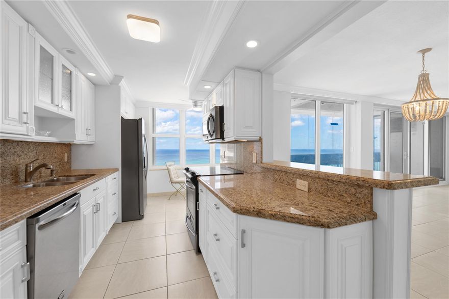 Stop your search your perfect beachfront condo is here! This annual rental is 1,650 SF and offers direct ocean and Intracoastal views to enjoy your sunrises & sunsets. Open kitchen features granite countertops, shaker style cabinets, stainless steel appliances, & a breakfast area to enjoy the views. Large ocean front balcony perfect for entertaining guest or to enjoy your morning coffee. Brand-new floor-to-ceiling impact windows/sliders throughout. Both bathrooms fully renovated with no expense spared. Spacious bedrooms showcase Intracoastal and city views. Full-size laundry room, semi-private foyer, & in-unit trash chute add convenience. Building amenities include heated pool, sauna, gym, business center, and more. Walk to shops, dining, and grocery. Resort-style living on Galt Mile!