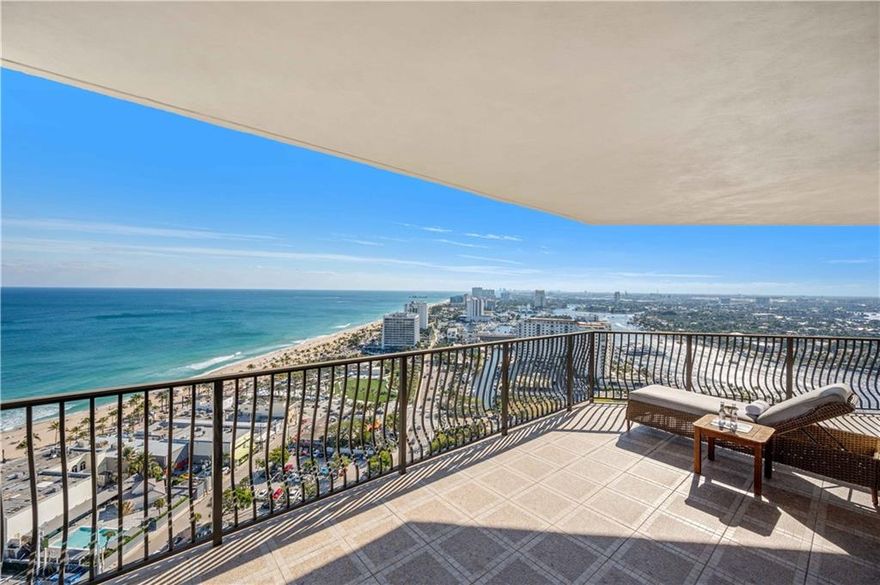 Rarely available SE corner residence with spectacular 180 degrees views of the Atlantic Ocean along the coast, Intracoastal waterway and city of Fort Lauderdale. This 26th floor almost 2,000 SF spacious and open floor plan with 2 bedrooms plus den 2.5 bathroom residence has direct elevator access from the garage and lobby into a private foyer. Tremendous oversized 1,100 SF wraparound terrace is perfect for outdoor living room and entertaining. Jackson Tower is a luxury full-service building with 24-hour security, gym, steam room & sauna, heated swimming pool and jacuzzi, outdoor grill area, billiards and clubroom w/bar, library, bike storage, car wash & more. One of the best locations in Ft. Lauderdale just steps away from water taxi, city marina, shops & restaurants.Pet friendly building!