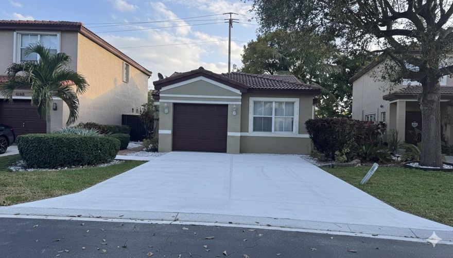 Beautiful 3BR/2BA home in the gated Hammocks at Riverglen with ultra-low HOA! Turn-key and move-in ready featuring new flooring, new appliances, upgraded bathroom, fresh paint, porcelain tile throughout, vaulted ceilings, and an open kitchen perfect for entertaining. Spacious primary suite with walk-in closets and dual sinks. Plenty of storage, and French doors leading to the backyard--ideal for BBQs and family gatherings. Community offers a pool and playground. Great location close to top schools, shopping, and dining. Perfect place to call home!