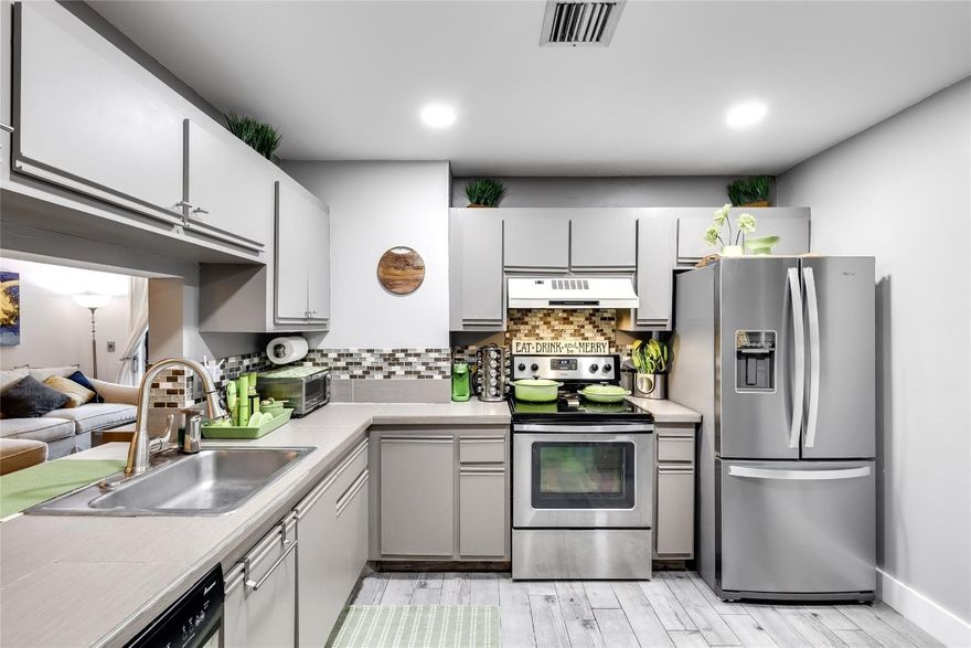 Modern, highly renovated and well-kept 2 br / 2 bath corner unit in Grenadier Lakes at Welleby in Sunrise. High-quality porcelain floors from Spain, solid wood doors, polarized windows (low electric bills), Nest thermostat, Ring cameras & sensors, recently updated appliances, frosted glass closet doors & more. Enjoy a spacious layout w/ ample storage, walk-in master closet plus a cozy screened patio w/ a storage closet leading to private fenced yard. Partially furnished w/ Pier 1 patio furniture, living room wall unit, TV & more. Secondary bathroom accessible from living room & bedroom. New roof. Community pool, convenient parking & 1 pet under 25 lbs permitted. HOA $623/month includes water, sewer, trash. Investor friendly. Cash Only. Move-in ready!