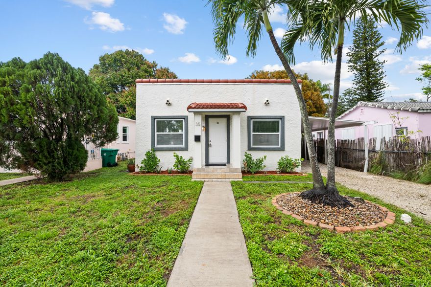 Totally updated Mediterranean home east of US-1 in Dania! This 2BR/2BA features a primary en-suite, spacious bedrooms with walk-in closets, and luxuriously updated bathrooms. Tile floors throughout, recessed lighting, central A/C, and hurricane-impact windows. Stylish kitchen with quartz countertops, shaker cabinets and top-of-the-line appliances. Fully fenced backyard with deck, pergola, shed, and tropical landscaping. Covered carport parking. Prime location near beach, airport, I-95, and downtown Fort Lauderdale. Pets allowed!
