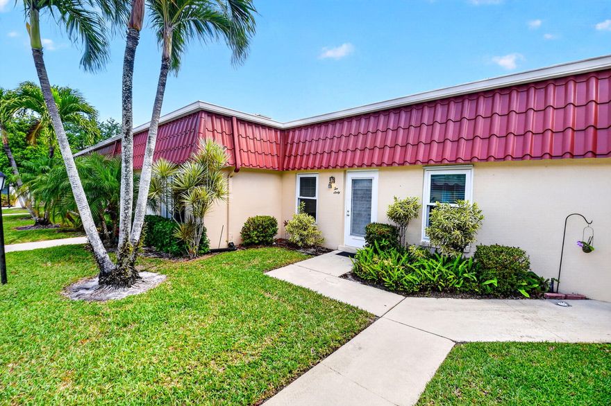 Here is your opportunity to own a beautifully upgraded and rarely available 1-bedroom, 1-bath, one-story condo in a highly desirable 55+ community, Covered Bridge. This light and bright unit features stainless steel appliances, granite countertops, a stylish tile backsplash, and elegant tile flooring throughout, with travertine marble in the bathroom. Enjoy tasteful window treatments, warm earth-tone finishes, an enclosed patio, and an additional open patio. Hurricane impact windows provide peace of mind, and an in-unit washer and dryer add convenience. The community offers exceptional amenities including tennis, pools, a fitness center, library, and scenic walking paths. It's time to enjoy your life, call for a private showing today.