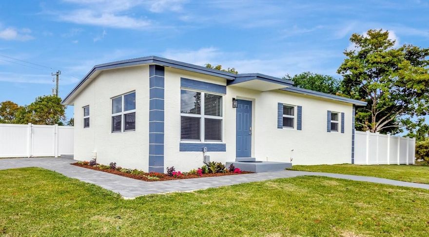 Beautifully Renovated 3BR/2BA Home in Delray Beach! No HOA. Spacious corner lot with lush grass and new irrigation system. Large backyard has a new privacy fence, large storage shed, and plenty of room for kids, pets, and entertaining! Inside features a new kitchen with white shaker cabinets, new stainless appliances, and quartz countertops. The 3rd BR has exterior door to patio - perfect for a home office. There are 2 updated baths, recessed lighting, new flooring, impact windows, newer roof, A/C, and a new HWH! Separate laundry room with a new W/D. Prime location less than 2 miles to the beach and a short drive to popular Atlantic Ave with restaurants, shopping, and vibrant nightlife!