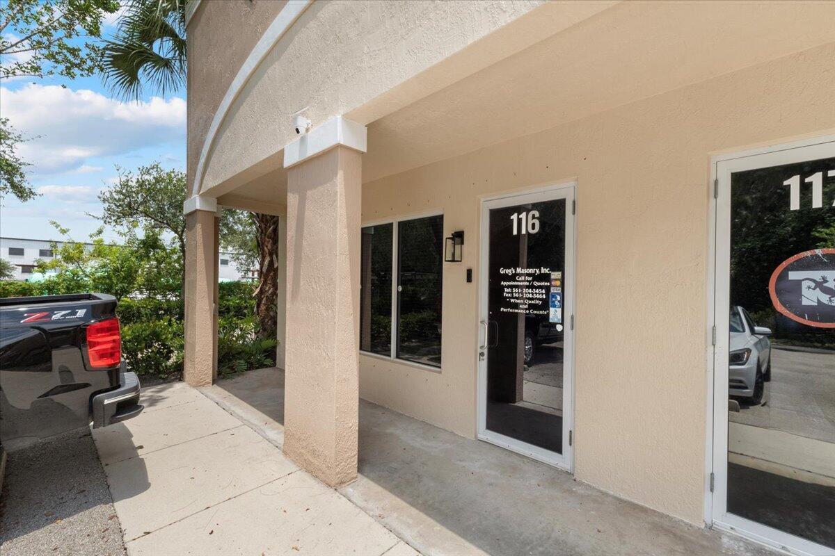 Contractors, Vendors and Business Owners!! Discover the perfect workspace for your business! This end unit Office/Warehouse is only 5 mins from the Turnpike, quick access to WPB, Wellington & Royal Palm Beach. This versatile industrial unit features a total of 1,235 sf which includes 492 sqft w/ front door client access, a welcoming reception area, 2 offices, 1 bathroom & kitchen/dining area. 724 sqft of warehouse space w/ high ceiling, roller back door & loft/storage area. Your business deserves this top-tier space! Don't miss this opportunity to elevate your operations. Complex is zoned office/ warehouse, no retail. POA covers water, sewer, exterior insurance, roof maintenance, alarm system. 2 assigned parking spots in front of office.