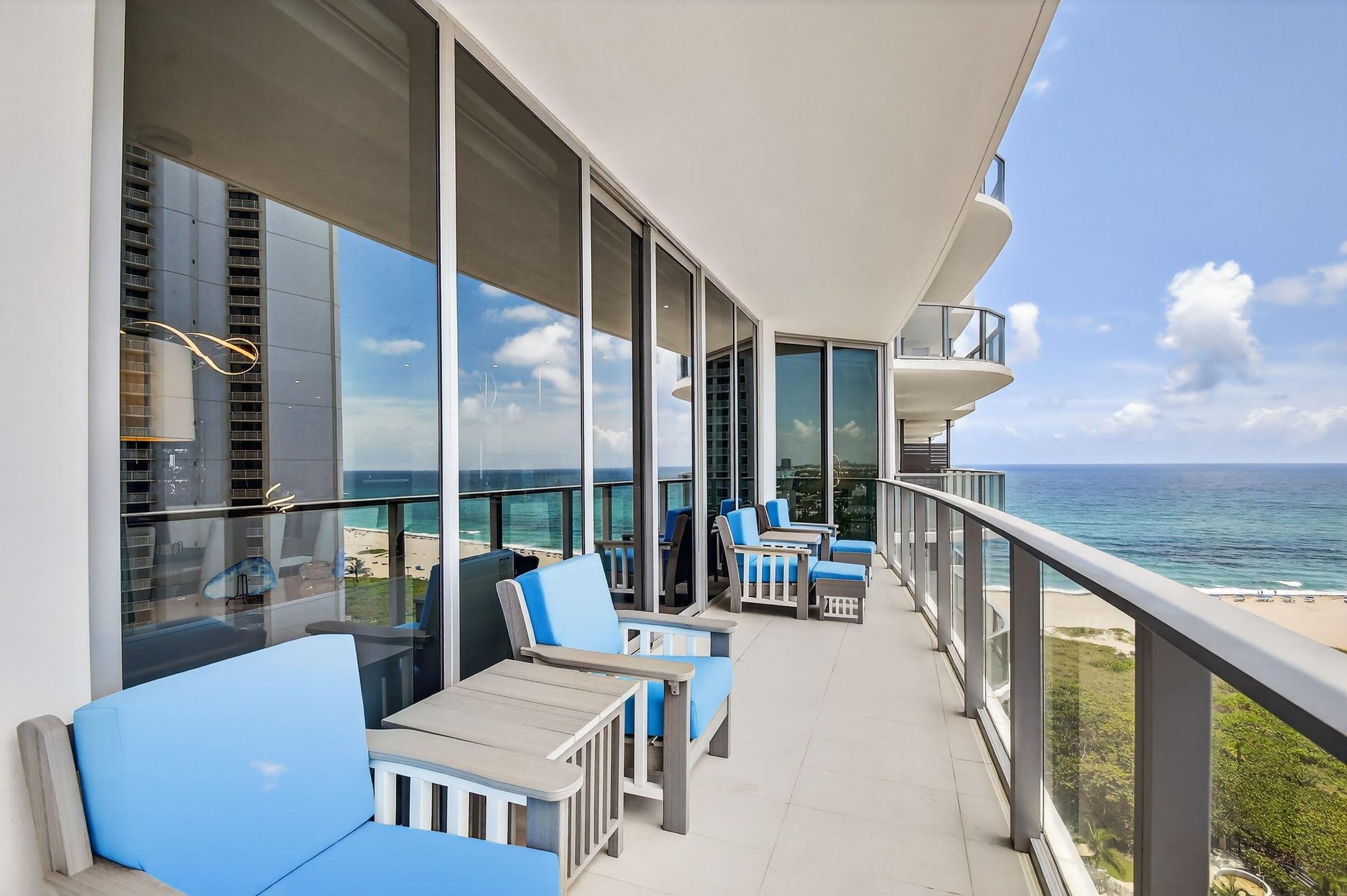 Live the ultimate oceanfront lifestyle in this fully furnished, 2-bedroom, 2.5-bath luxury residence at Amrit Ocean Resort & Residences. Perfectly positioned high above the shoreline, This 14th floor unit offers stunning panoramic views of both Atlantic and Intracoastal views from a wrap-around balcony, a rare opportunity to take in both sunrise and sunset each day. Inside, the layout features floor-to-ceiling impact glass, clean contemporary design, and a chef's kitchen equipped with top-of-the-line Miele appliances and a whole-home water filtration and purification system. Every detail is thoughtfully curated to enhance your daily living experience. Amrit's unmatched amenities span over 100,000 square feet and include a state-of-the-art fitness center, yoga and meditation studios,