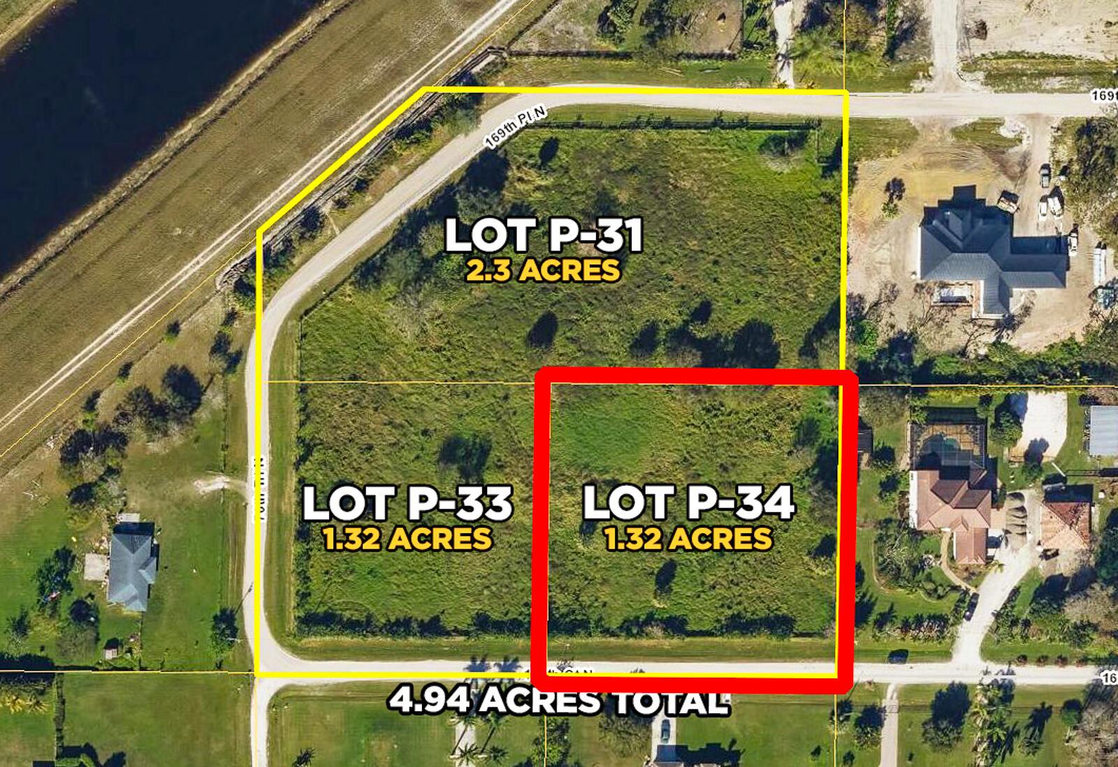 OWNER FINANCING AVAILABLE. This beautiful cleared, fenced, and partially-filled 1.32-acre lot (P-34) is located in one of the most secluded areas of Palm Beach Country Estates. Also available for purchase are the two adjoining lots (one 2.3-acres and another 1.32-acres) that will allow you to assemble up to a 4.94 acre compound! The C-18 canal is just steps away. Palm Beach Country Estates has municipal water available for hookup, no HOA restrictions, and is located just down the street from Abacoa and Alton Town Center. Very few vacant lots left in this coveted subdivision! Discount offered if all three lots are purchased together.