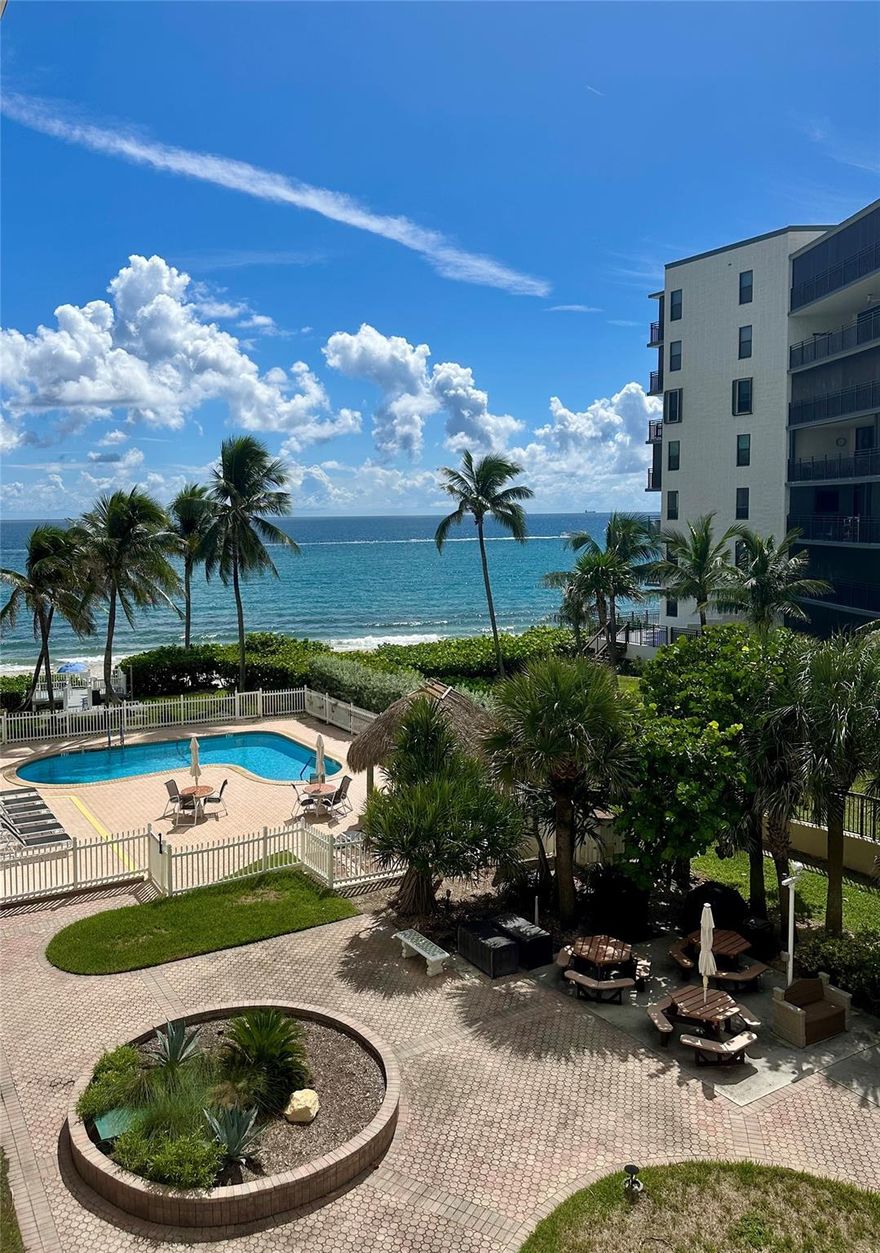 Soak up the coastal lifestyle year-round in this furnished 2-bedroom, 2-bath condo with split floor plan and direct beachfront access.  Step out onto your private balcony to take in the breathtaking ocean views—perfect for morning coffee or evening sunsets.  Enjoy the heated pool that looks out over the sand, fire up the grill in the BBQ area, or take a few steps to relax on the beach. Conveniently located just over a mile from Deerfield Beach Pier you'll have  plenty of restaurants, shops, and entertainment to explore.