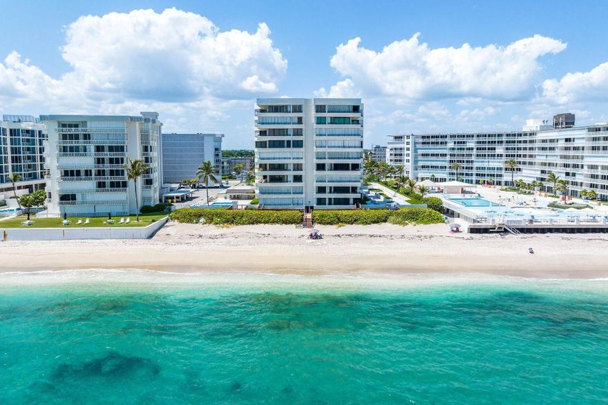 Relax and take in the ocean views from this 2 bedroom, 2 bathroom condo at Concordia in South Palm Beach. Open living space features a spacious living and dining area, split bedrooms for privacy, and a separate kitchen with a breakfast room. Both bedrooms offer ample closets, and the bathrooms are well-appointed. Additional features include hurricane shutters, storage space and a large balcony with ocean views, perfect for relaxing or entertaining. The condo can be rented up to three times per year and offers amenities including an ocean pool with direct beach access, a fully renovated lobby, a stylish club room, a fitness center, and on-site door staff. Conveniently located near shops, dining, golf, and cultural destinations, and only minutes from Worth Avenue, The Kravis Center, downtown West Palm Beach, Palm Beach International Airport, I 95, the Four Seasons, and Eau Palm Beach Hotel, this unit offers a rare opportunity to enjoy the Palm Beach lifestyle or all Florida weather with its impact proof, hurricane rated windows. Assigned parking is directly across from the lobby for added convenience. Property is also available for rent.