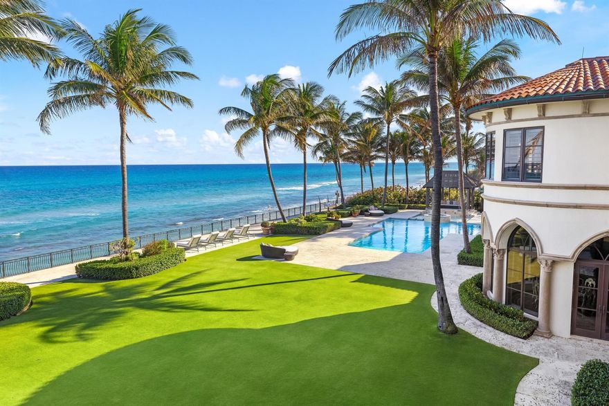Unrivaled in scale, beauty, and prestige, this ocean-to-lake Mediterranean marvel is a one-of-one triumph of architectural elegance in the heart of Manalapan. Encompassing over 2 lush acres with an astonishing 215 feet of direct ocean frontage, this substantial compound is bar none one of the most important residences to ever become available in South Florida.Set within the ultra-private enclave of Manalapan, this palatial estate spans nearly 28,000 square feet across a grand main structure, a separate guest house, and a dedicated security house. With 9 lavish bedrooms and 16 impeccably appointed bathrooms, every inch of this property has been curated for refined living on a world-class scale.