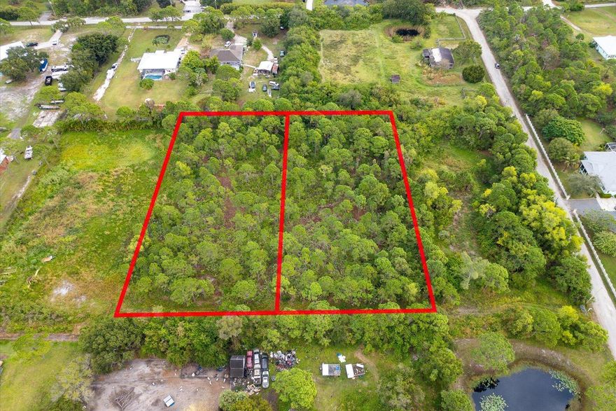Discover the natural beauty of Old Florida with this exceptional offering of two buildable lots, sold together as a package in the desirable St. Lucie Gardens. Zoned AR-1 with Vacant Residential land use, these spacious 1.25-acre parcels provide the ideal setting for your dream home, family compound, or future investment. No HOA means freedom to design and live your way, privacy, and tranquility. Enjoy the perfect blend of seclusion and convenience--just minutes from shopping, dining, and the beaches of the Treasure Coast. Don't miss this rare opportunity to own acreage in a prime location. Offered only as a package for $398,000.Governing Bodies:None